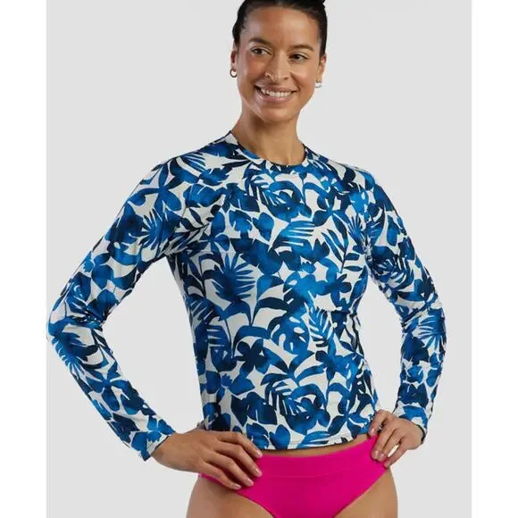 TITLE NINE Aquatic Life Rash Guard Long Sleeve Swim Top Hanalei Floral Blue S - Picture 4 of 11
